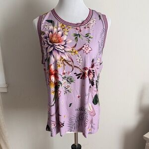 Johnny Was the Janie Favorite Crew Swing Tank Lavender Floral Sleeveless Scoop